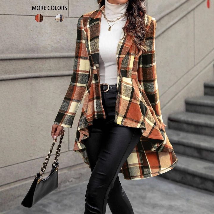 Damen Karierte Jacke Mit Asymmetrischem Saum