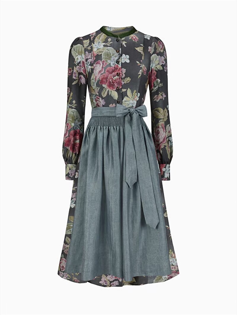 Damen Dirndlkleid Schwarz Mit Blumenmuster Und Schürze