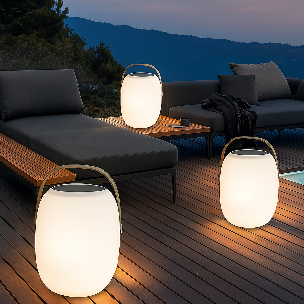 Tragbare Solarleuchte für Terrasse und Garten im modernen Design
