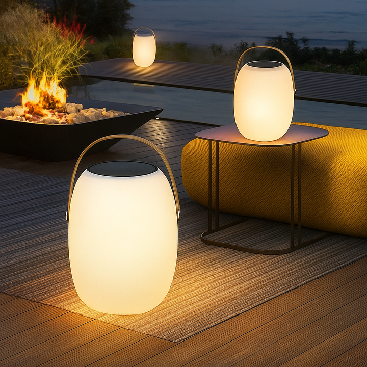 Tragbare Solarleuchte für Terrasse und Garten im modernen Design