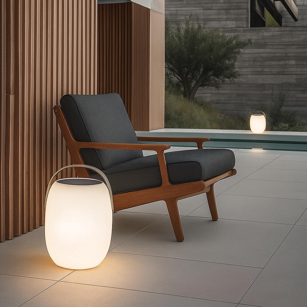 Tragbare Solarleuchte für Terrasse und Garten im modernen Design