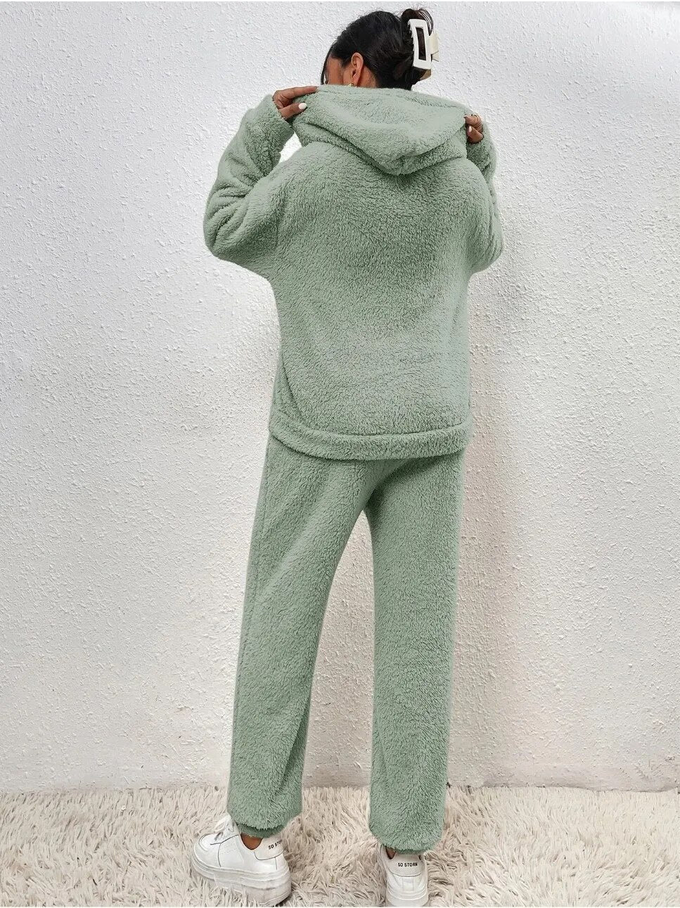 Damen Teddy Hausanzug Mit Kapuze