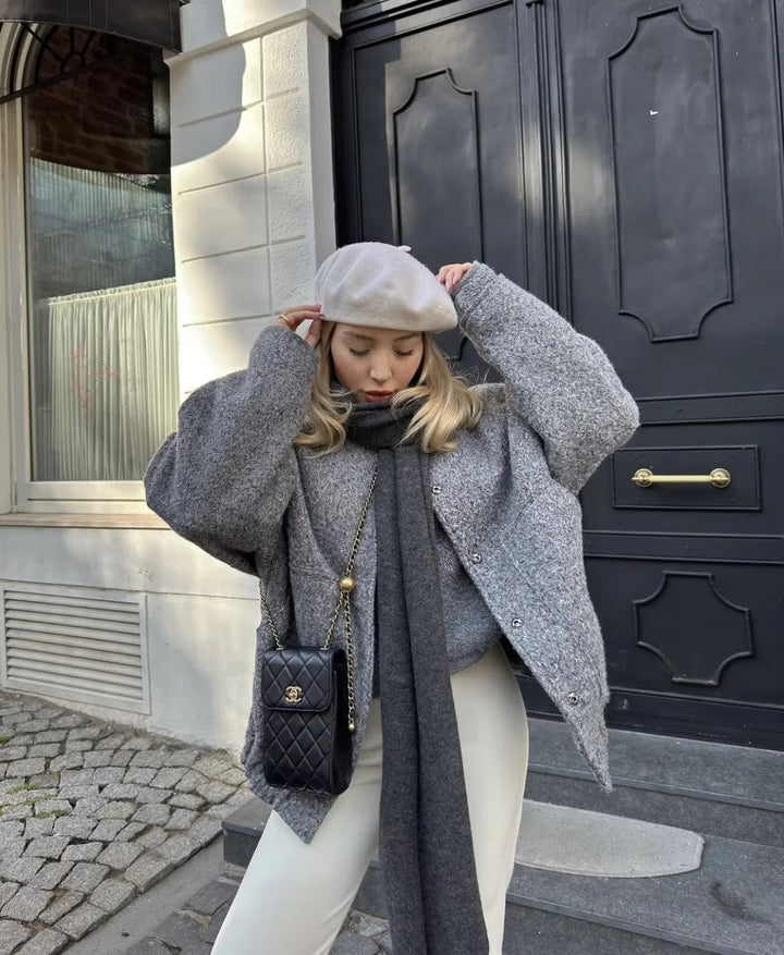 Damen Oversize Mantel Mit Runder Halslinie Und Verdeckter Knopfleiste