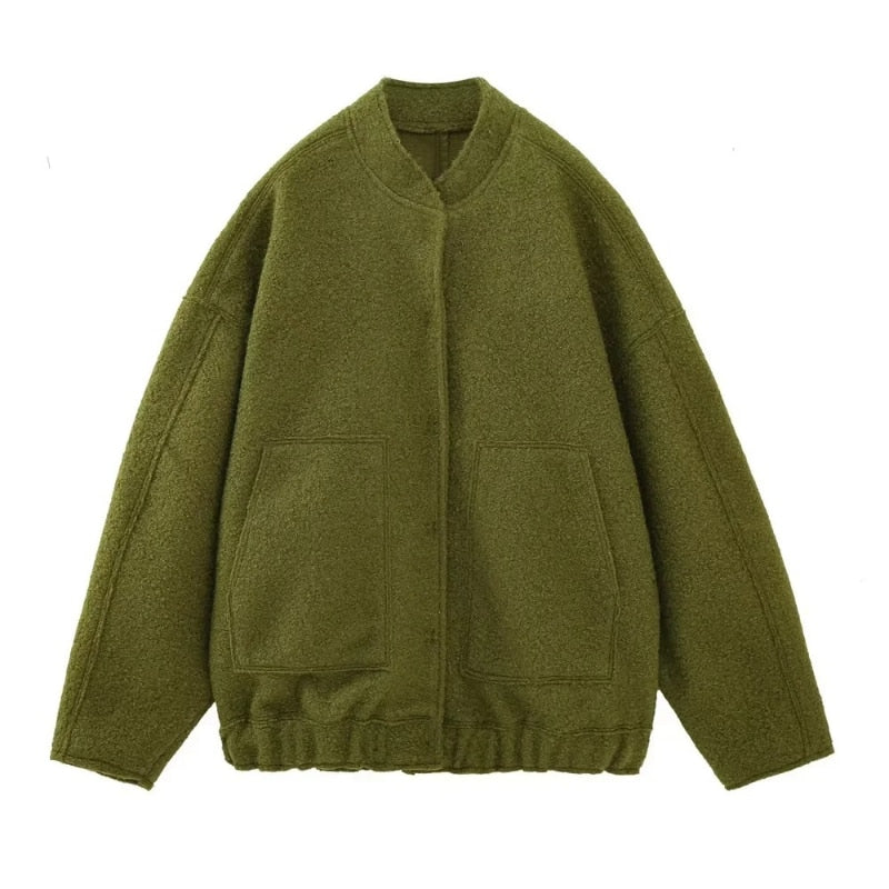 Damen Oversize Mantel Mit Runder Halslinie Und Verdeckter Knopfleiste