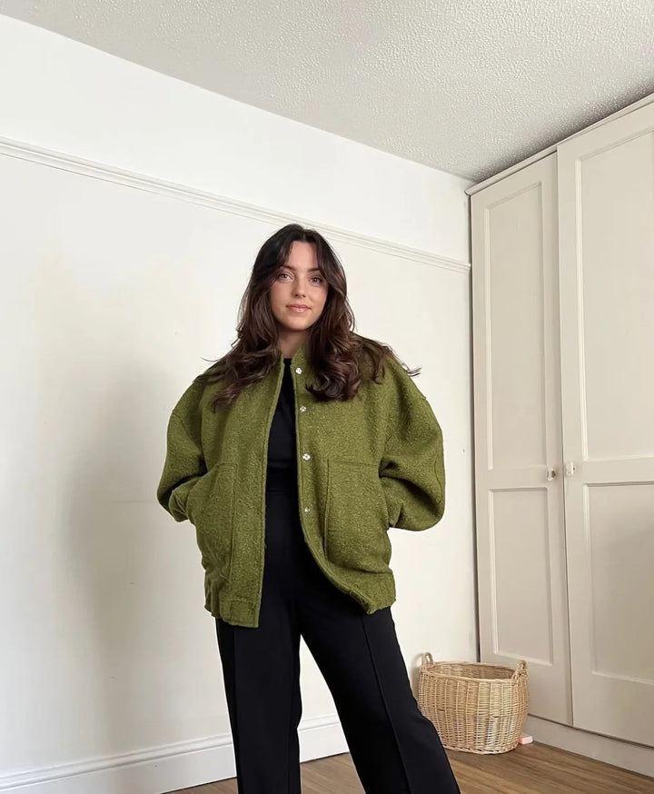 Damen Oversize Mantel Mit Runder Halslinie Und Verdeckter Knopfleiste