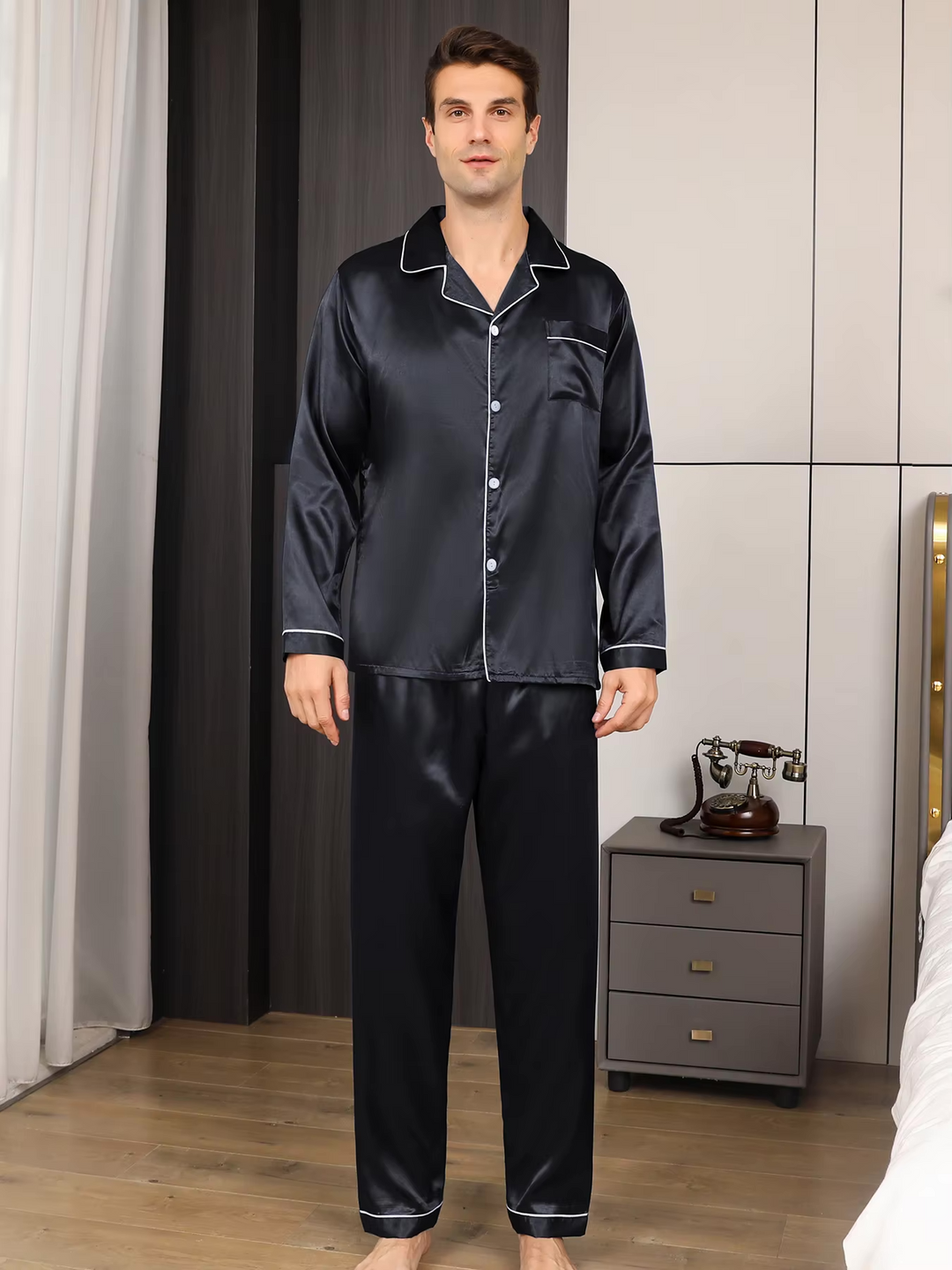 Herren Pyjama Set Aus Seiden Satin