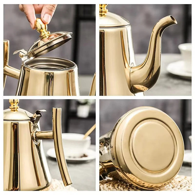 Eleganter Edelstahl-Teekessel mit Siebeinsatz