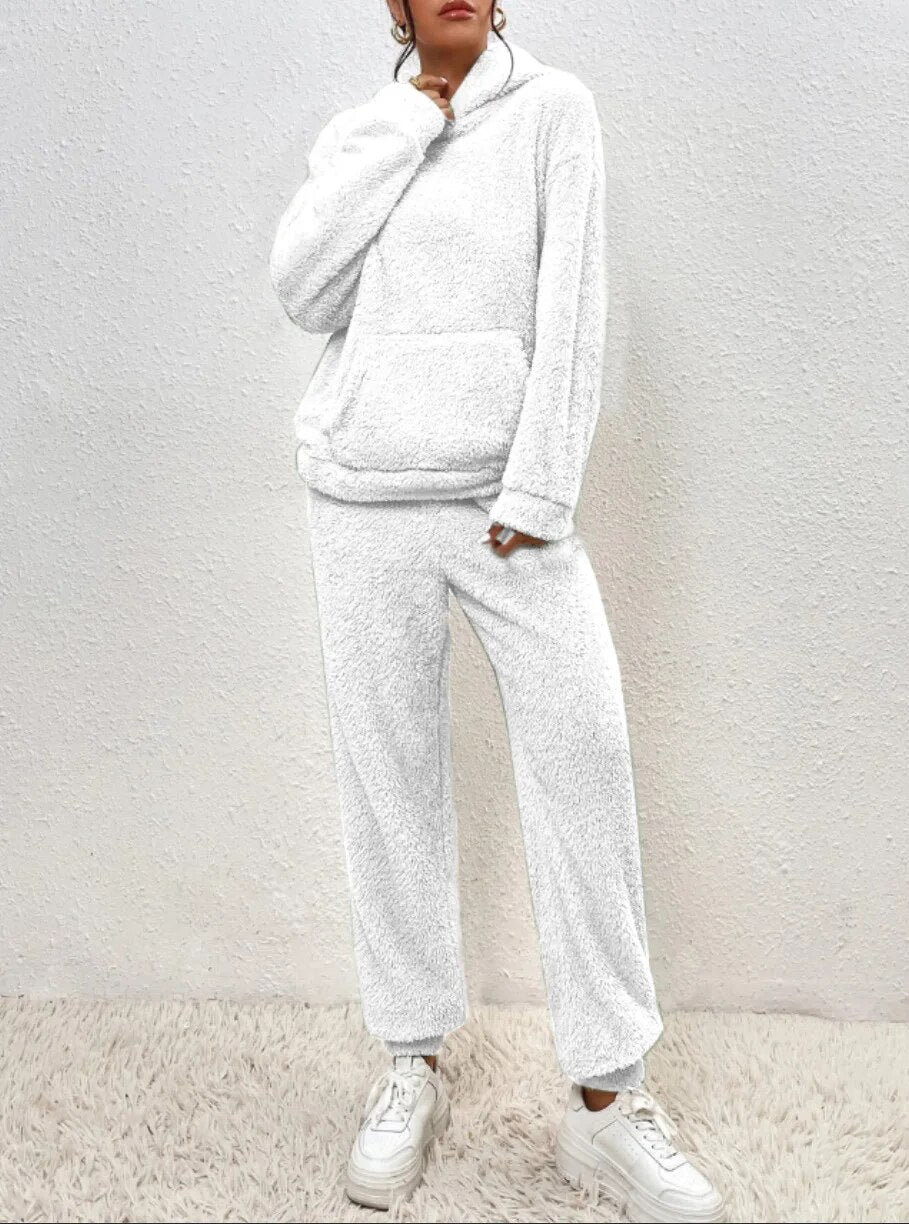 Damen Teddy Hausanzug Mit Kapuze