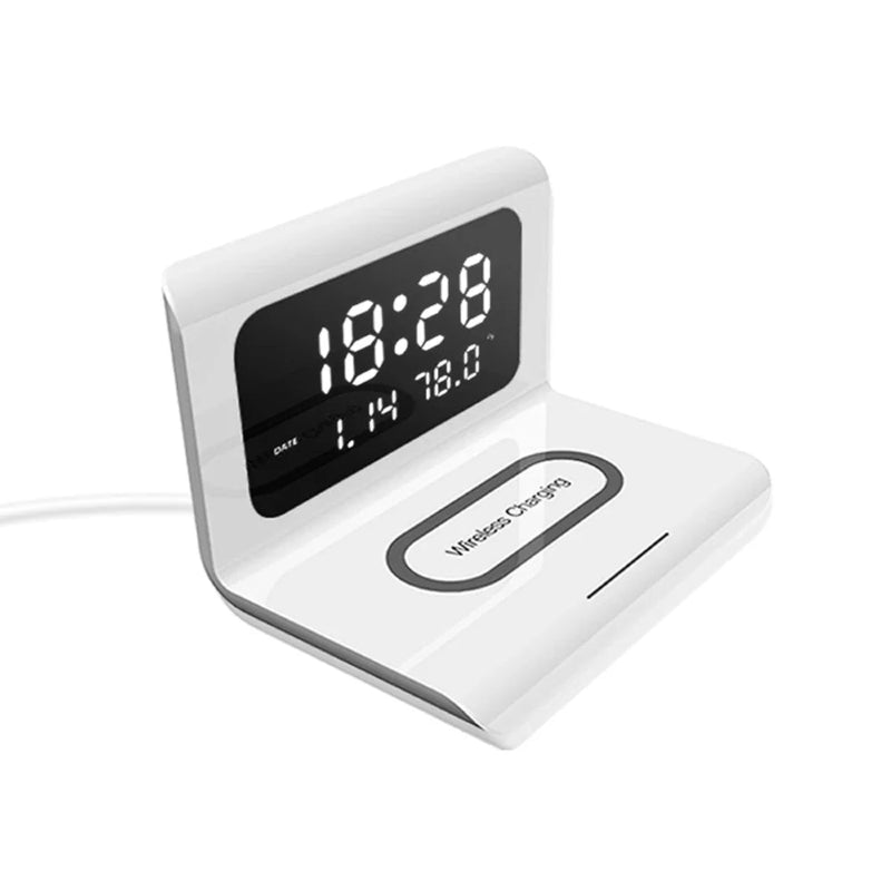 Kabellose Ladestation mit Uhr & Wecker – Kompakt & Schnellladefähig