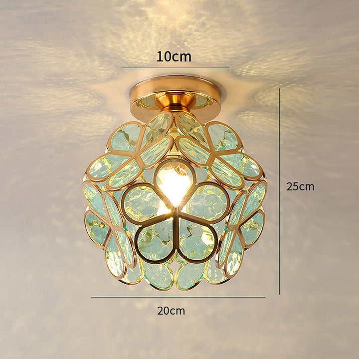 Florale Glas-Deckenleuchte mit Lichtreflexion