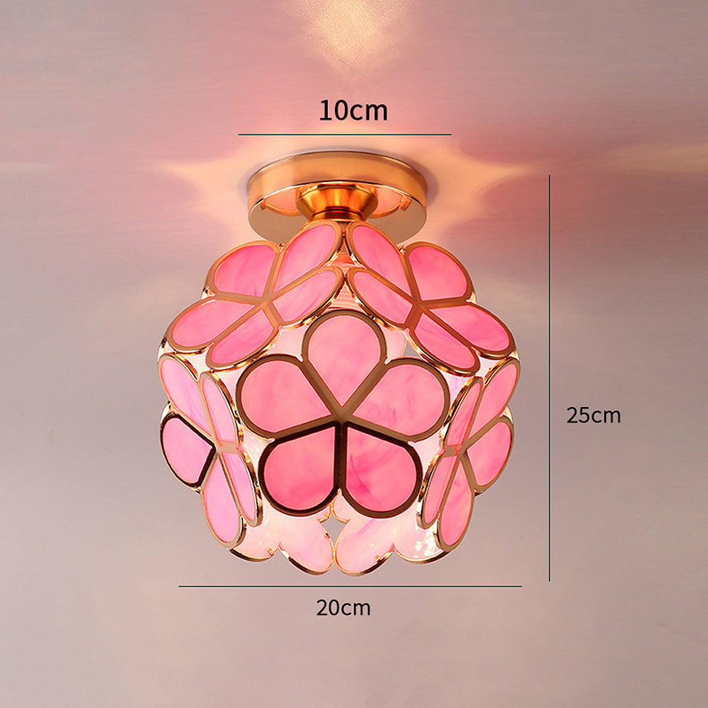 Florale Glas-Deckenleuchte mit Lichtreflexion