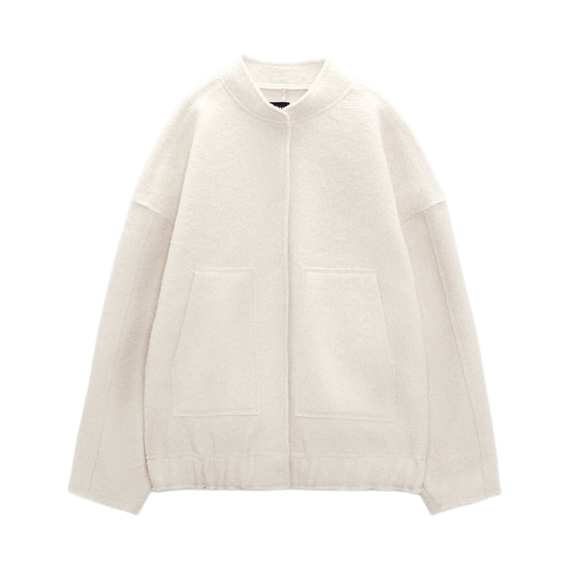 Damen Oversize Mantel Mit Runder Halslinie Und Verdeckter Knopfleiste