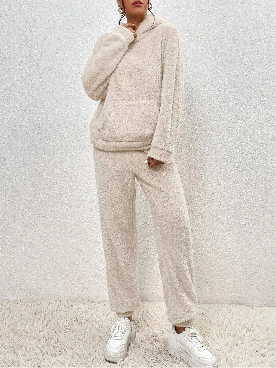 Damen Teddy Hausanzug Mit Kapuze