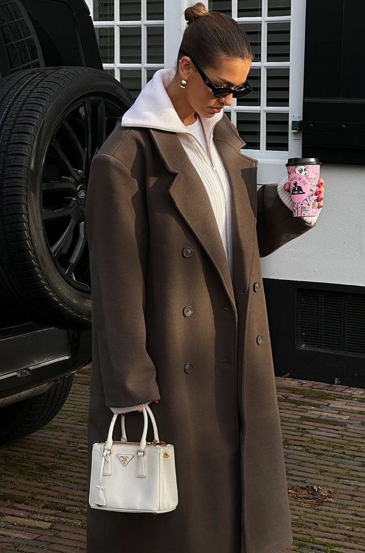 Damen Oversized Mantel Mit Reverskragen Und Doppelt Knopfreihe