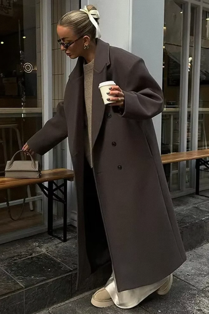 Damen Oversized Mantel Mit Reverskragen Und Doppelt Knopfreihe