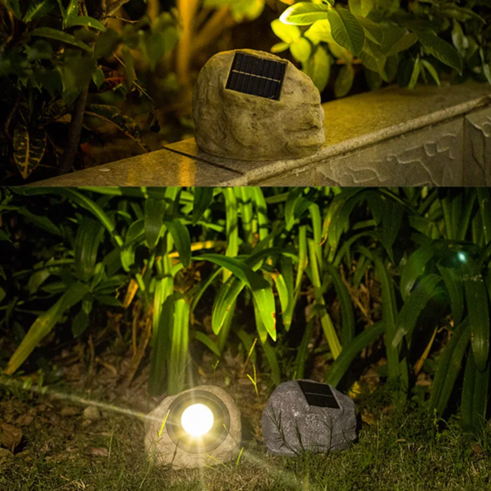 Solarbetriebene LED-Wegeleuchte im Naturstein-Design