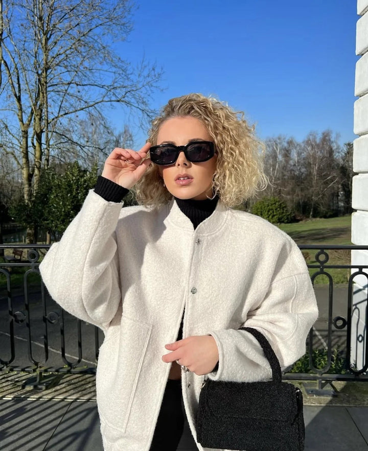 Damen Oversize Mantel Mit Runder Halslinie Und Verdeckter Knopfleiste