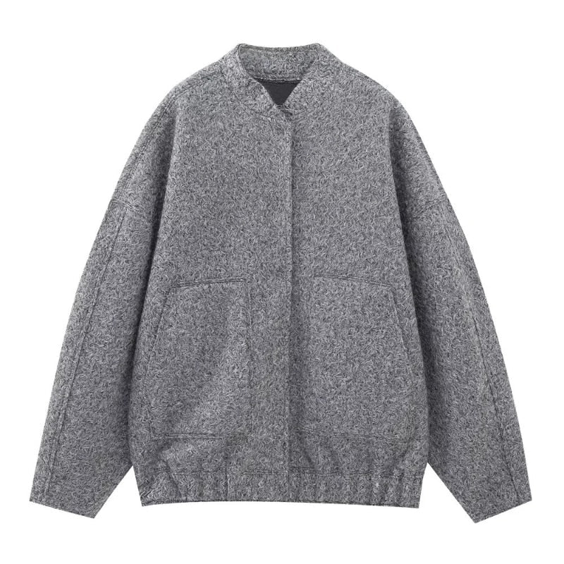 Damen Oversize Mantel Mit Runder Halslinie Und Verdeckter Knopfleiste