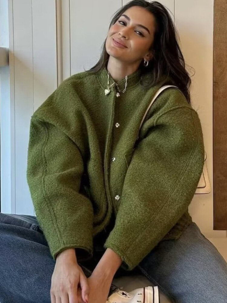 Damen Oversize Mantel Mit Runder Halslinie Und Verdeckter Knopfleiste