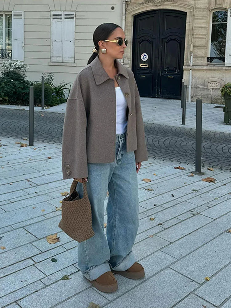 Damen Kurzjacke Mit Lockerem Schnitt