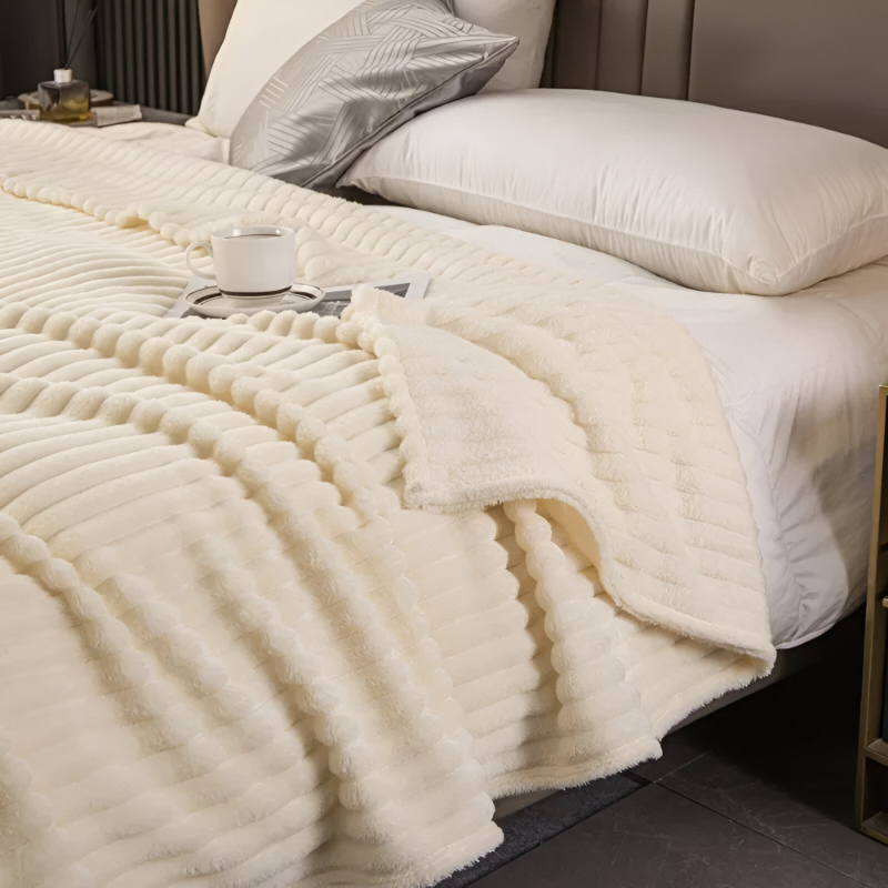 Gestreifte Fleecedecke – Dickes Plaid mit Rippstruktur für alle Jahreszeiten
