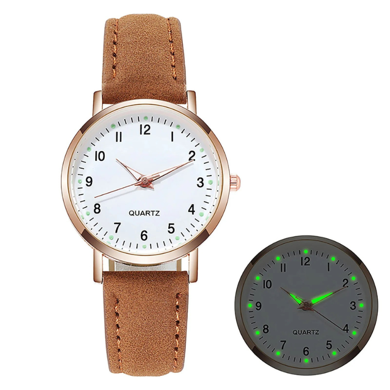 Im Dunkeln leuchtende Luxusuhr für Frauen mit Wildlederarmband