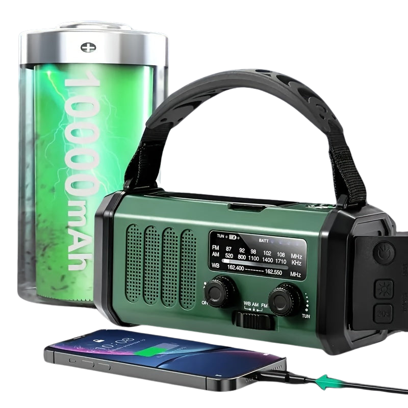 Solarbetriebenes Radiator-Notfallradio mit Handkurbel, USB und Taschenlampe