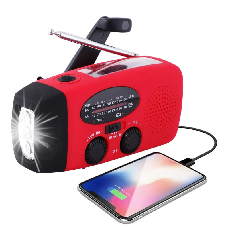 Multifunktionale Notfallradio mit Powerbank – Solar, USB, Handkurbel und LED-Taschenlampe für Notfälle