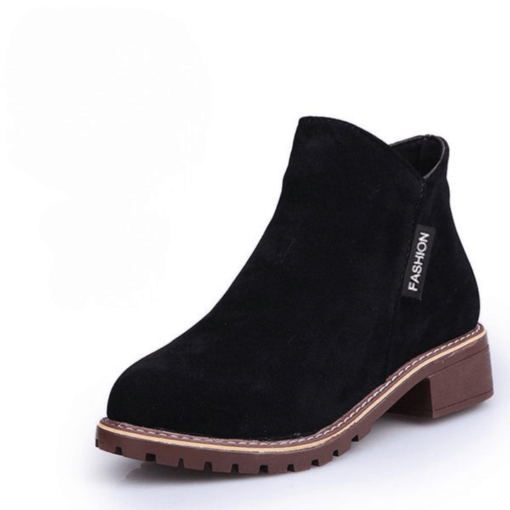 Damen Stiefeletten Mit Reißverschluss Und Niedrigem Absatz