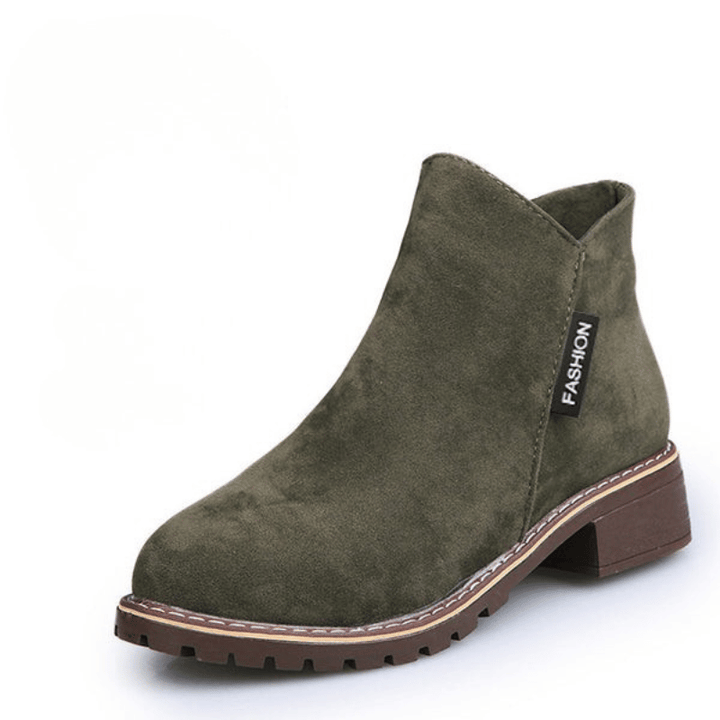 Damen Stiefeletten Mit Reißverschluss Und Niedrigem Absatz