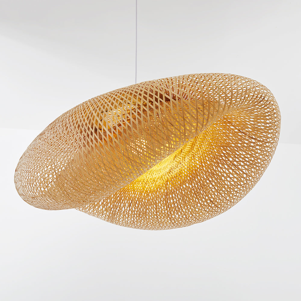 Handgefertigte Bambus Pendelleuchte mit Rattanschirm – LED Hängelampe im Naturstil