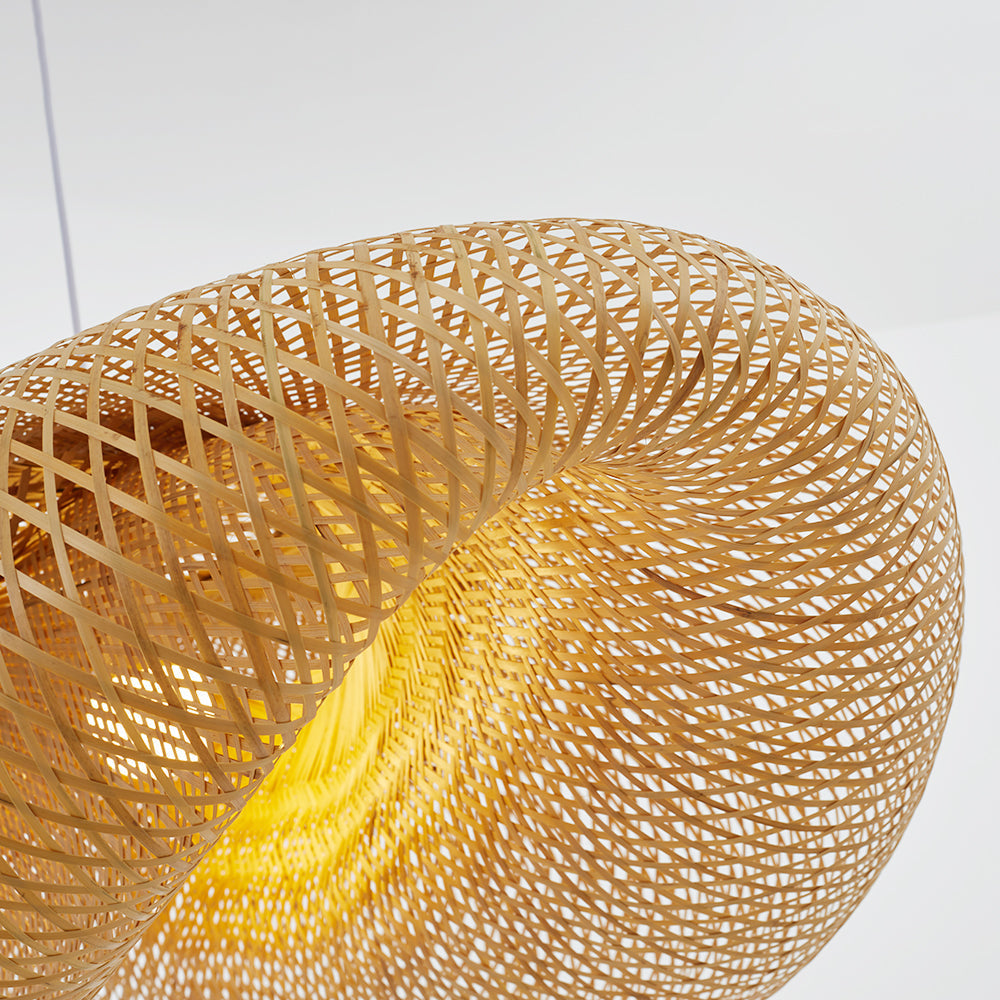 Handgefertigte Bambus Pendelleuchte mit Rattanschirm – LED Hängelampe im Naturstil