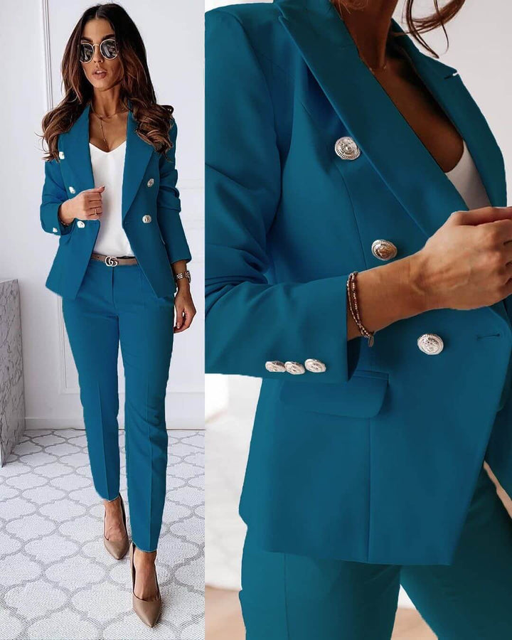 Damen Anzug Set Mit Doppelreihigem Blazer Und Hose