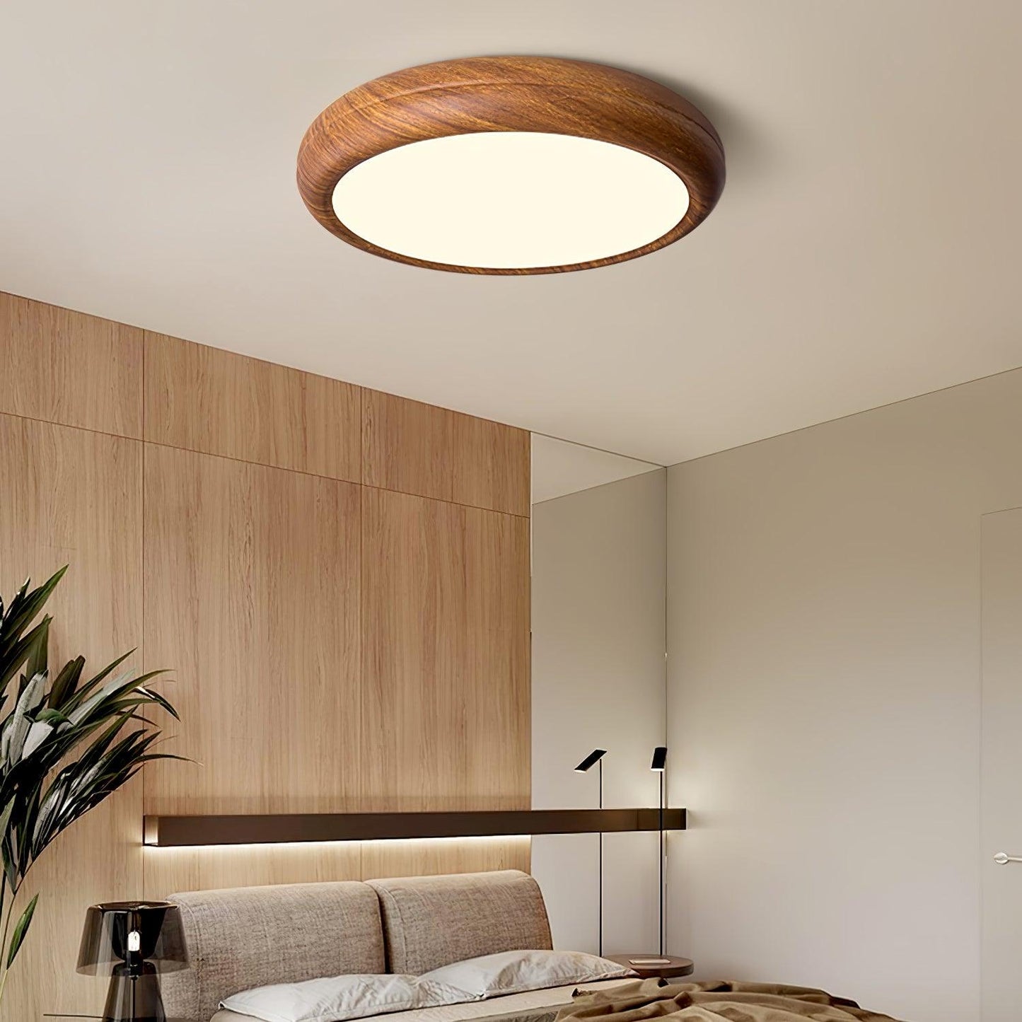 Runde Deckenleuchte mit Holzoptik und Acryl