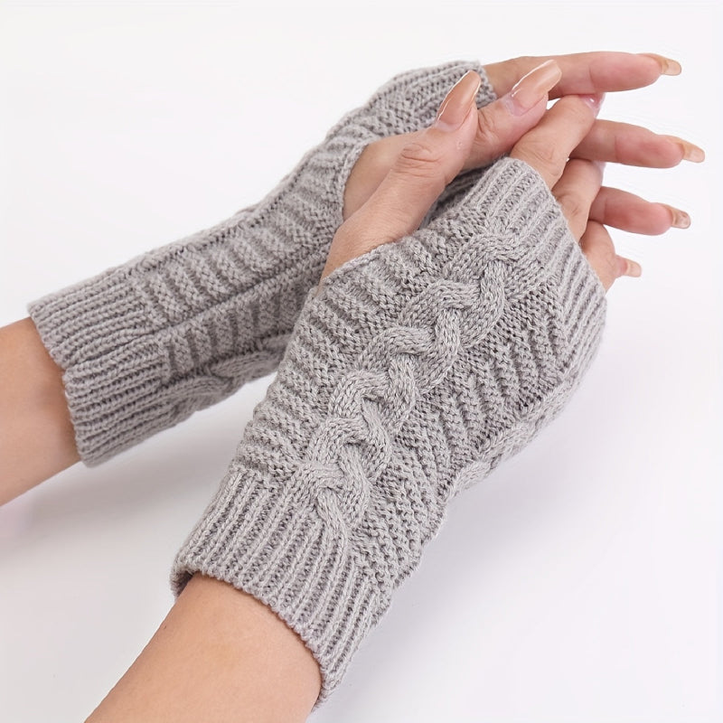 Monochrome gestrickte Halbfingerhandschuhe aus Acryl mit Touchscreen-Funktion