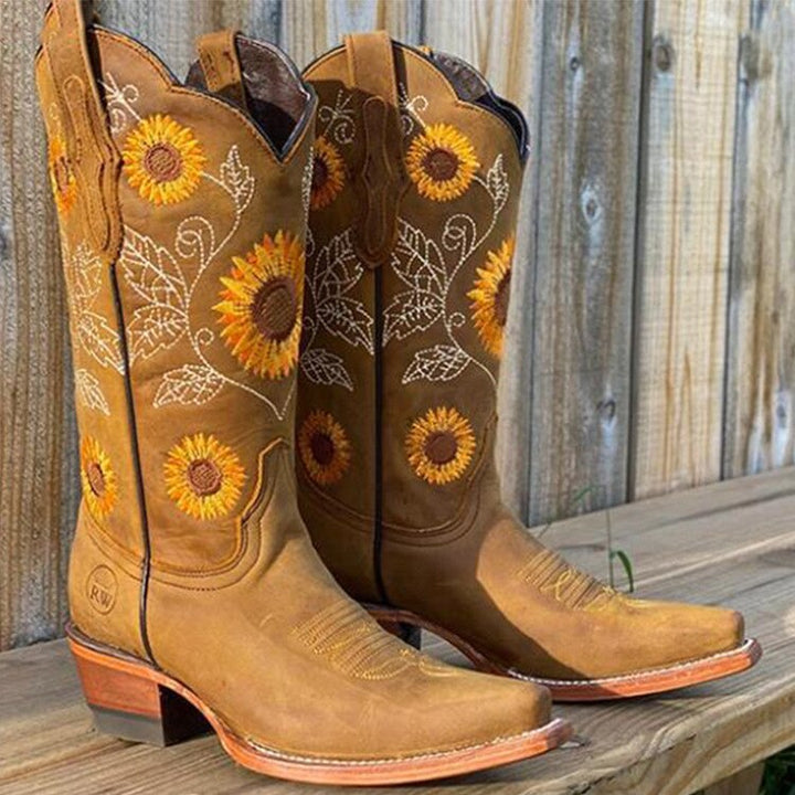Damen Cowboy Stiefel Mit Sonnenblumenstickerei