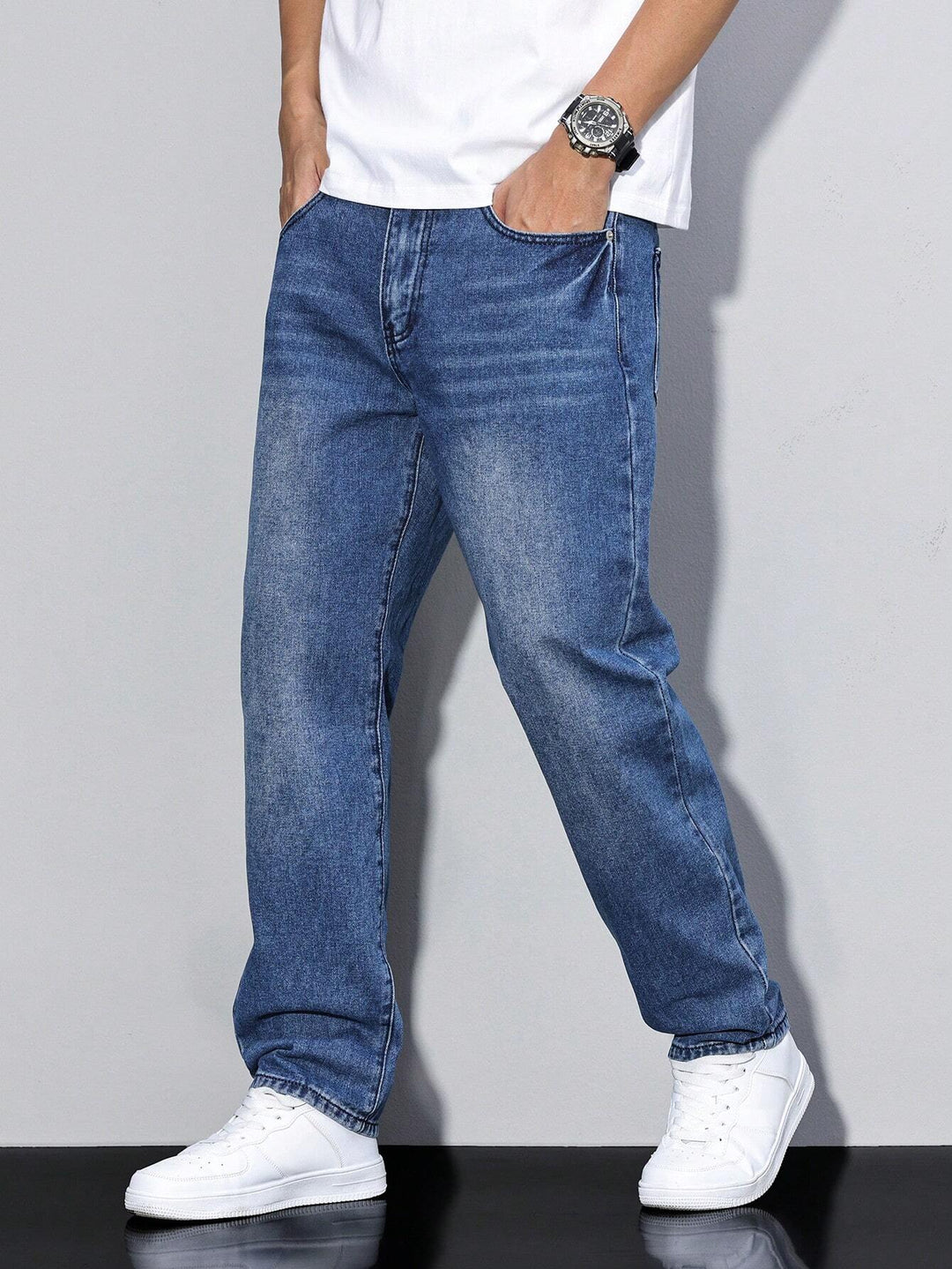 Herren Jeans In Effen Farbe Mit Geradem Schnitt