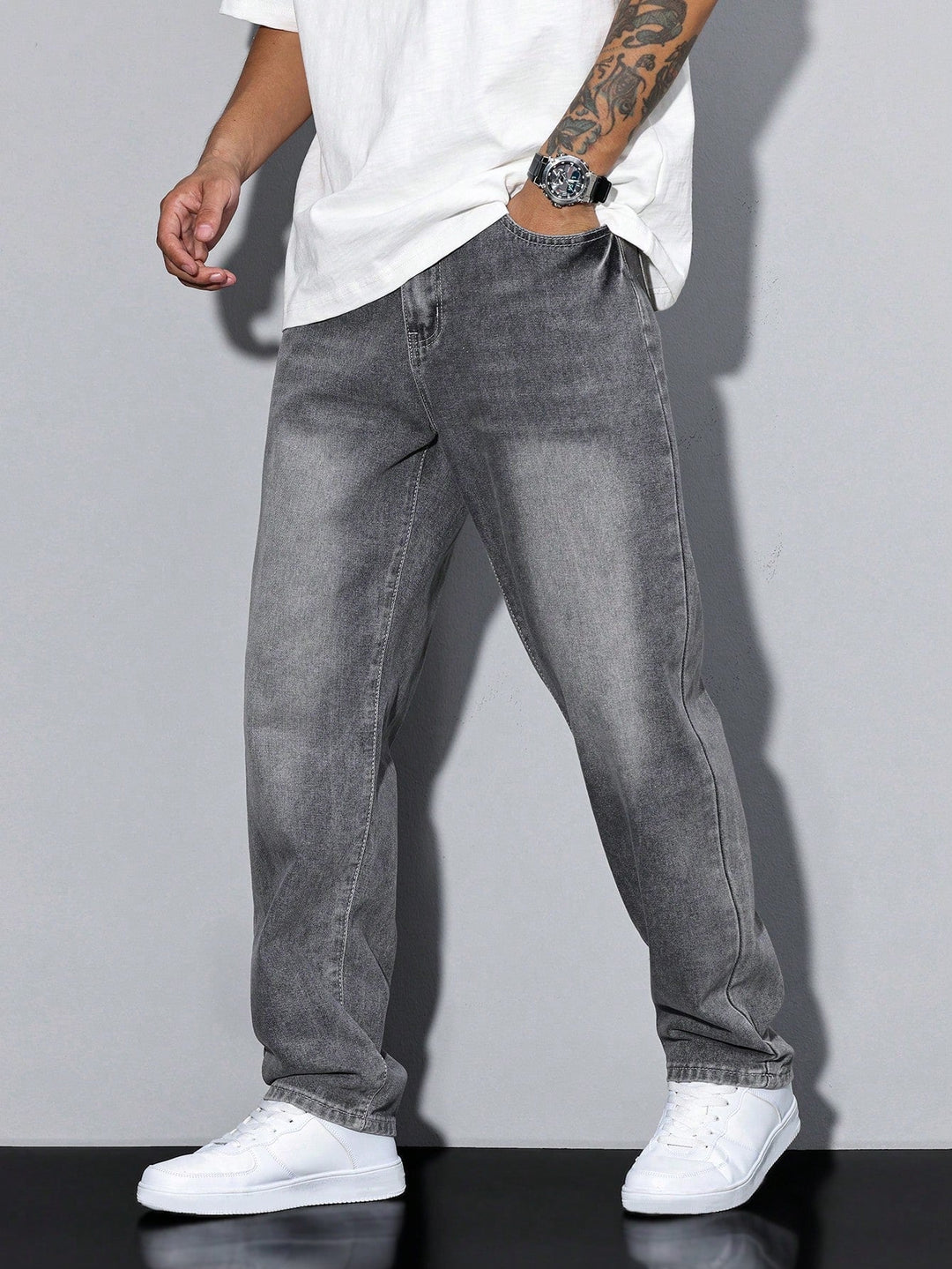 Herren Jeans In Effen Farbe Mit Geradem Schnitt
