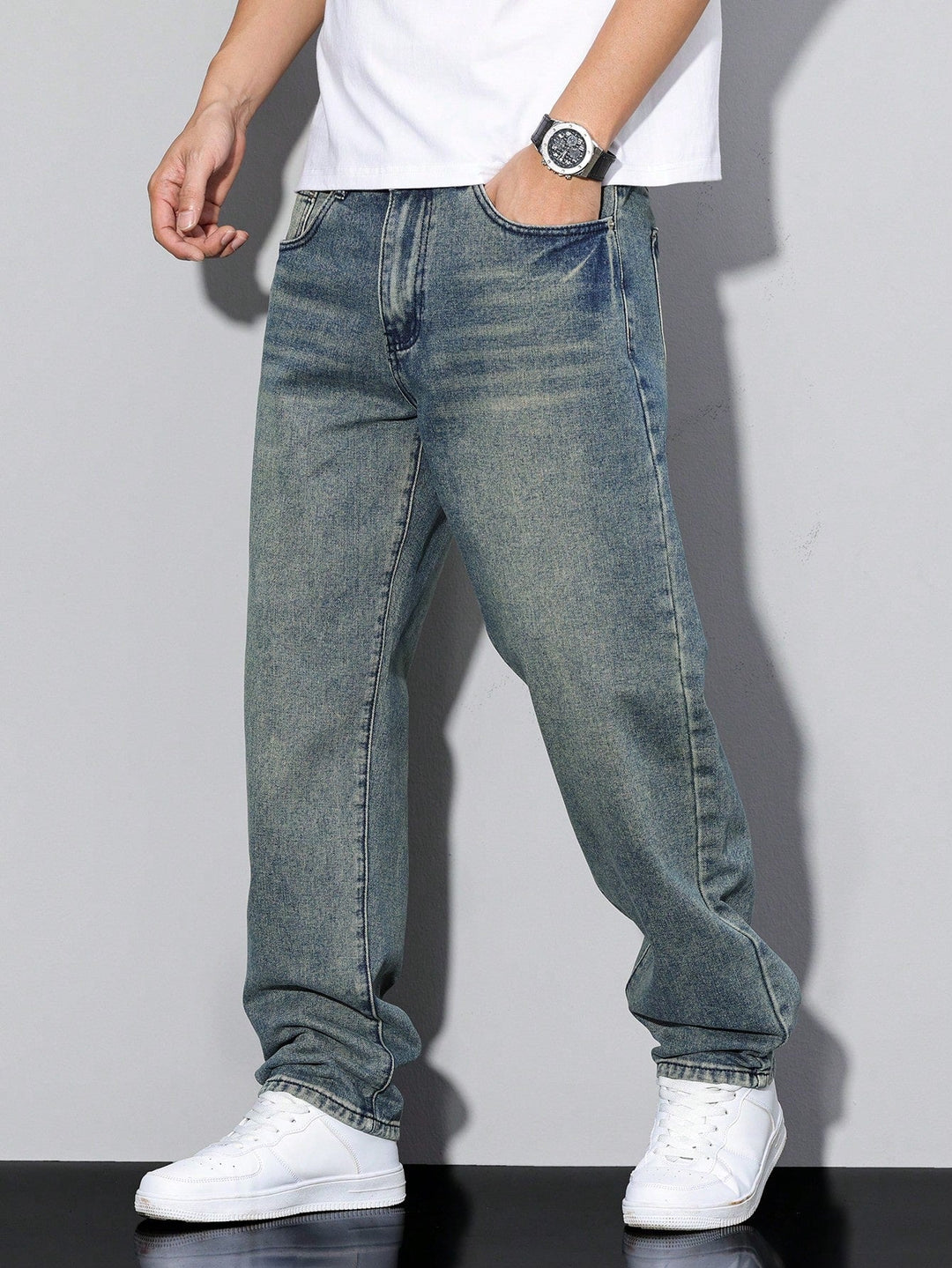 Herren Jeans In Effen Farbe Mit Geradem Schnitt