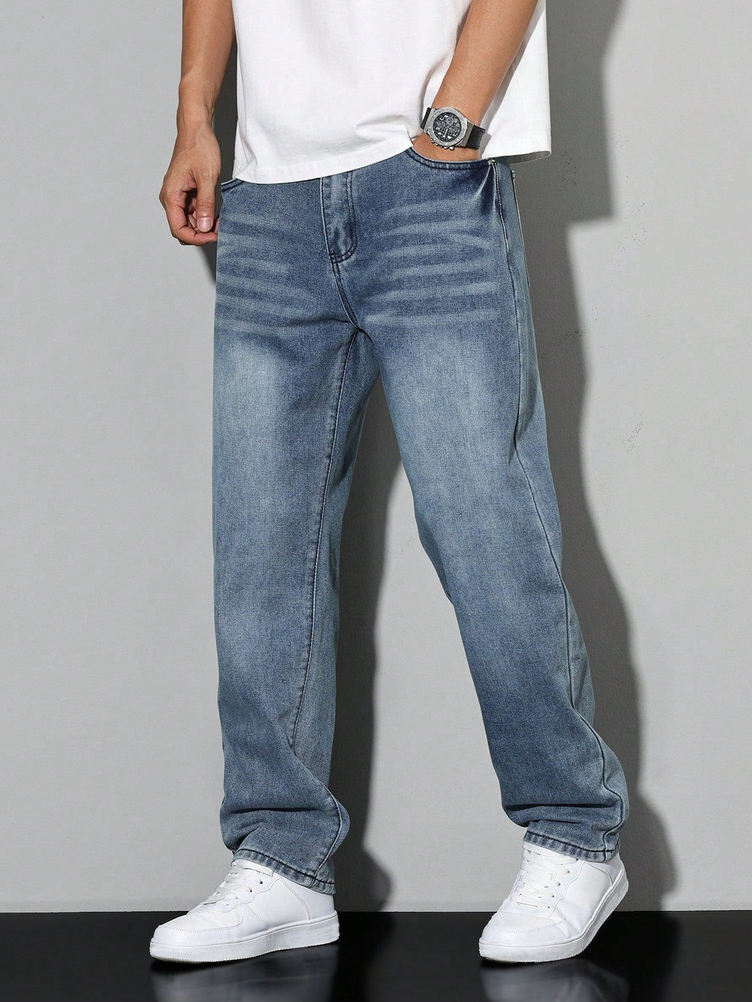 Herren Jeans In Effen Farbe Mit Geradem Schnitt