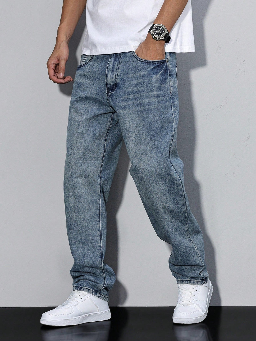 Herren Jeans In Effen Farbe Mit Geradem Schnitt