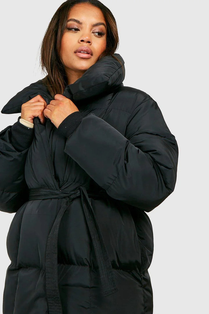 Damen Steppjacke Mit Gürtel Und Stehkragen