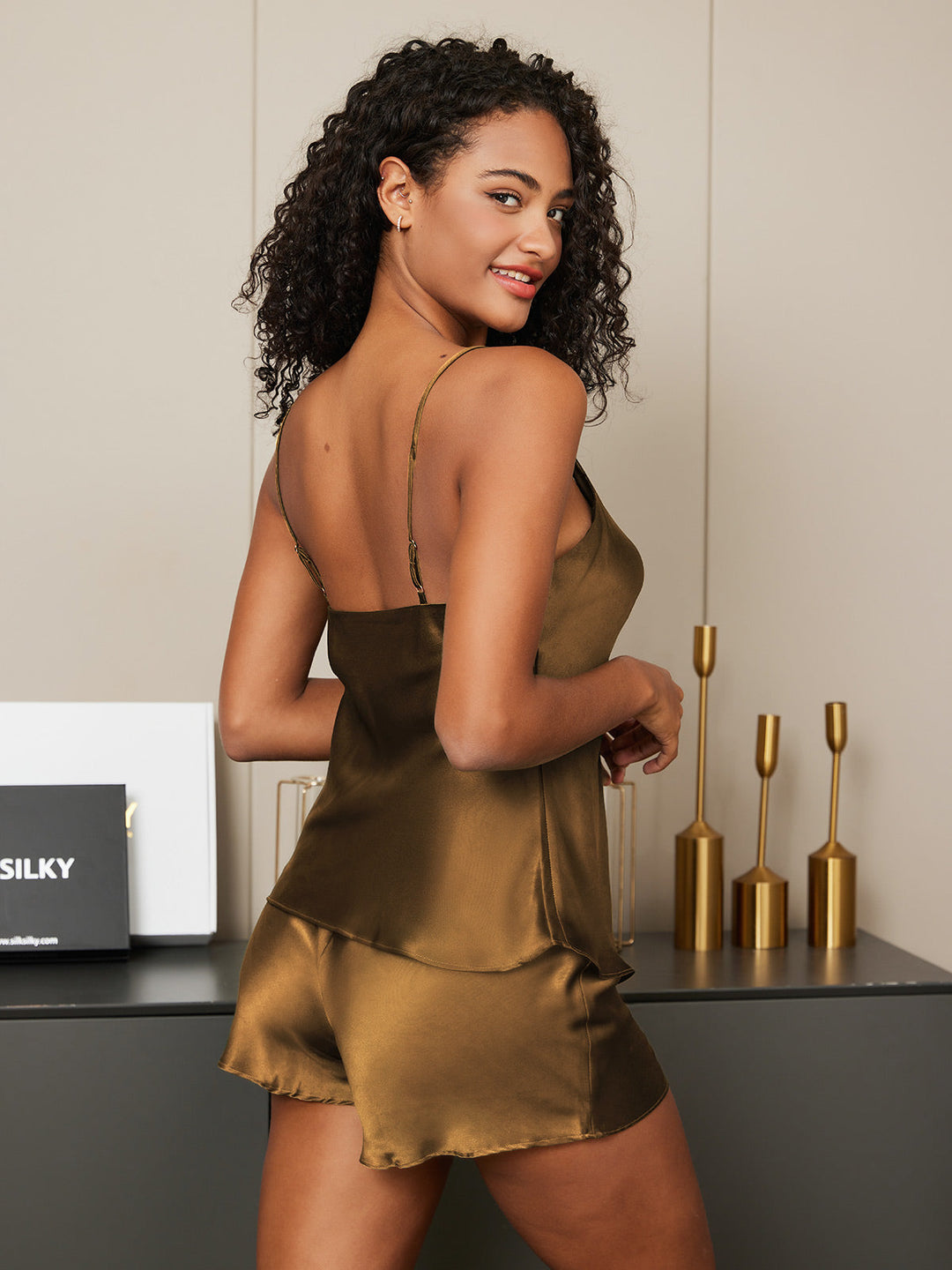 Damen Satin Pyjama Set Mit Ärmellosem Design