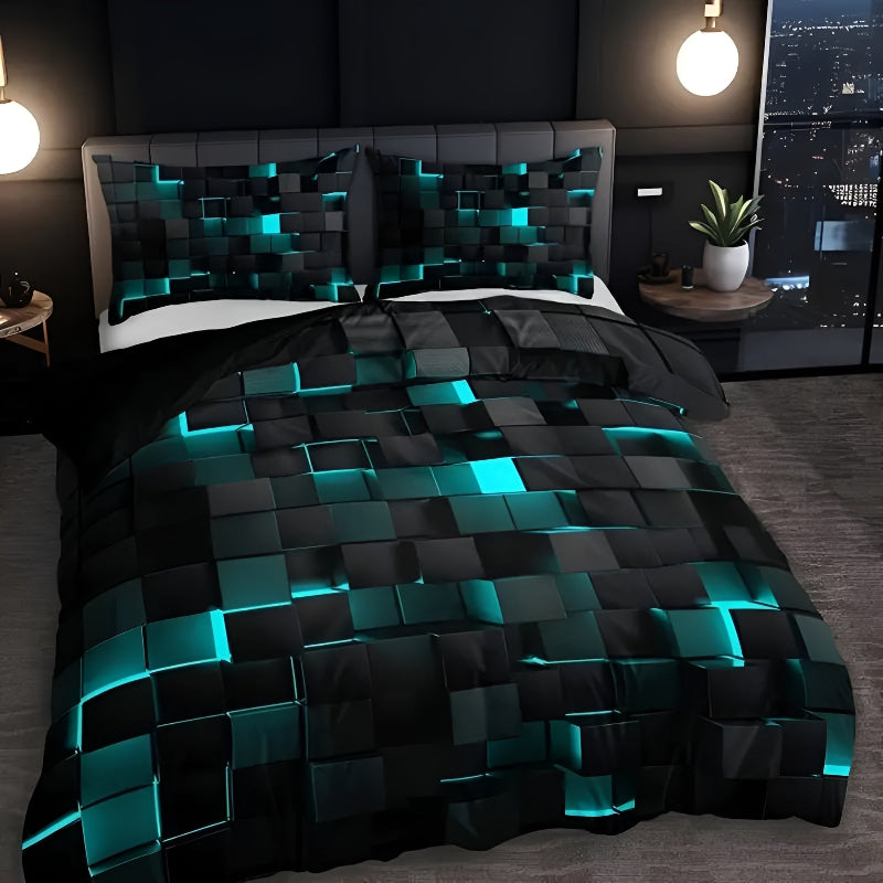 Bettwäsche Set mit 3D Gittermuster – Modernes Duvet Cover Set mit Kissenbezügen