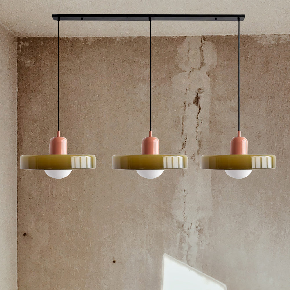 LED Pendelleuchte mit farbigen Glasschirmen für Wohnzimmer und Esszimmer