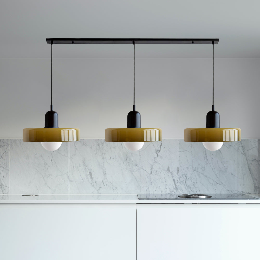 LED Pendelleuchte mit farbigen Glasschirmen für Wohnzimmer und Esszimmer