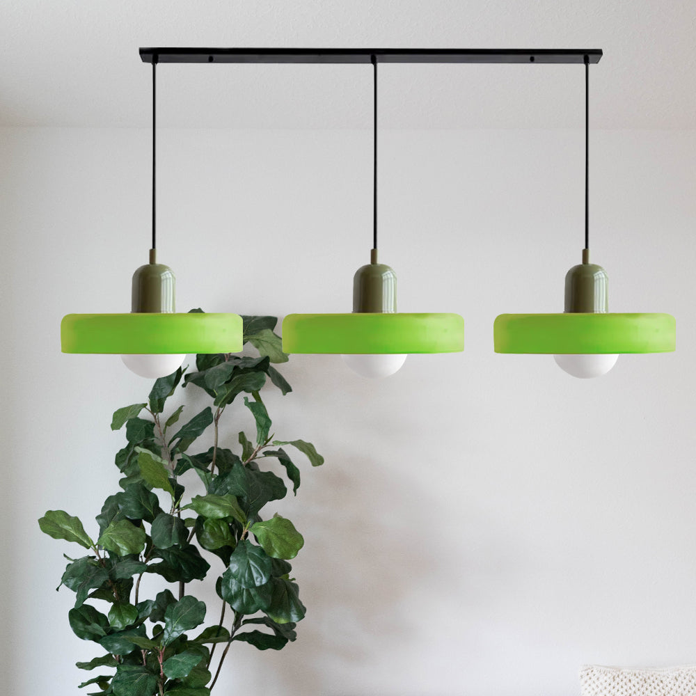 LED Pendelleuchte mit farbigen Glasschirmen für Wohnzimmer und Esszimmer