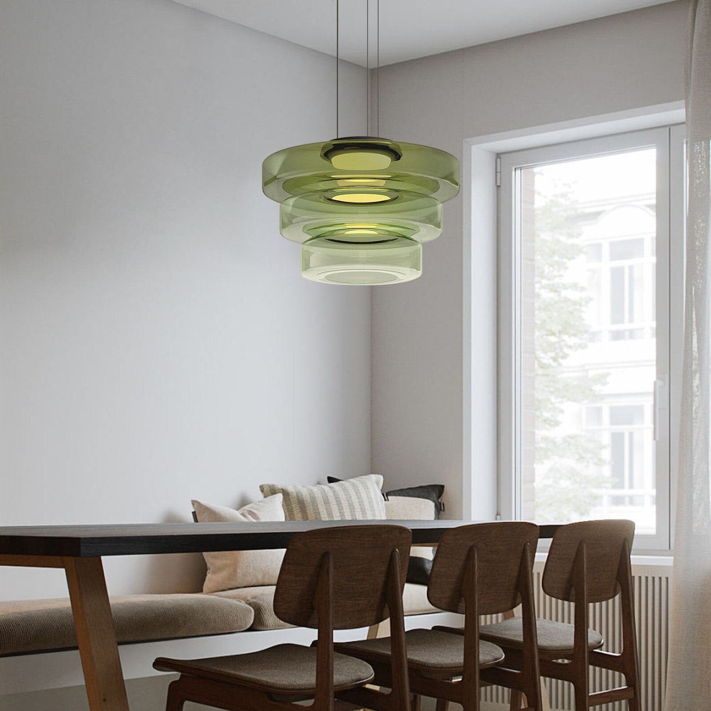 Bauhaus-inspirierte Glas Pendelleuchte mit LED und Höhenverstellung