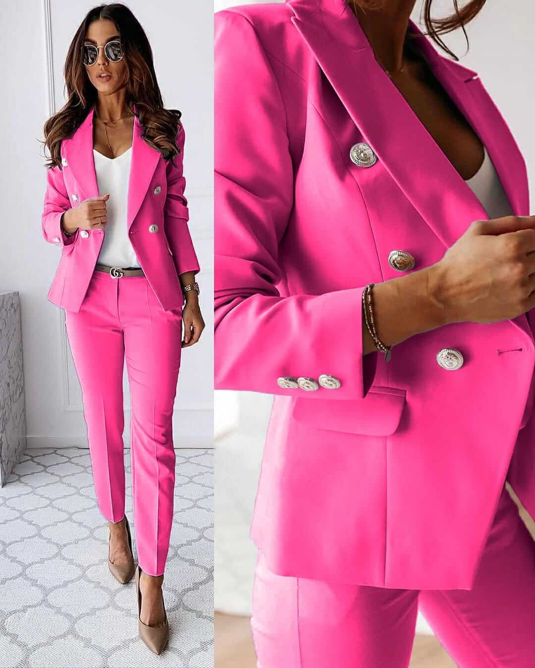 Damen Anzug Set Mit Doppelreihigem Blazer Und Hose