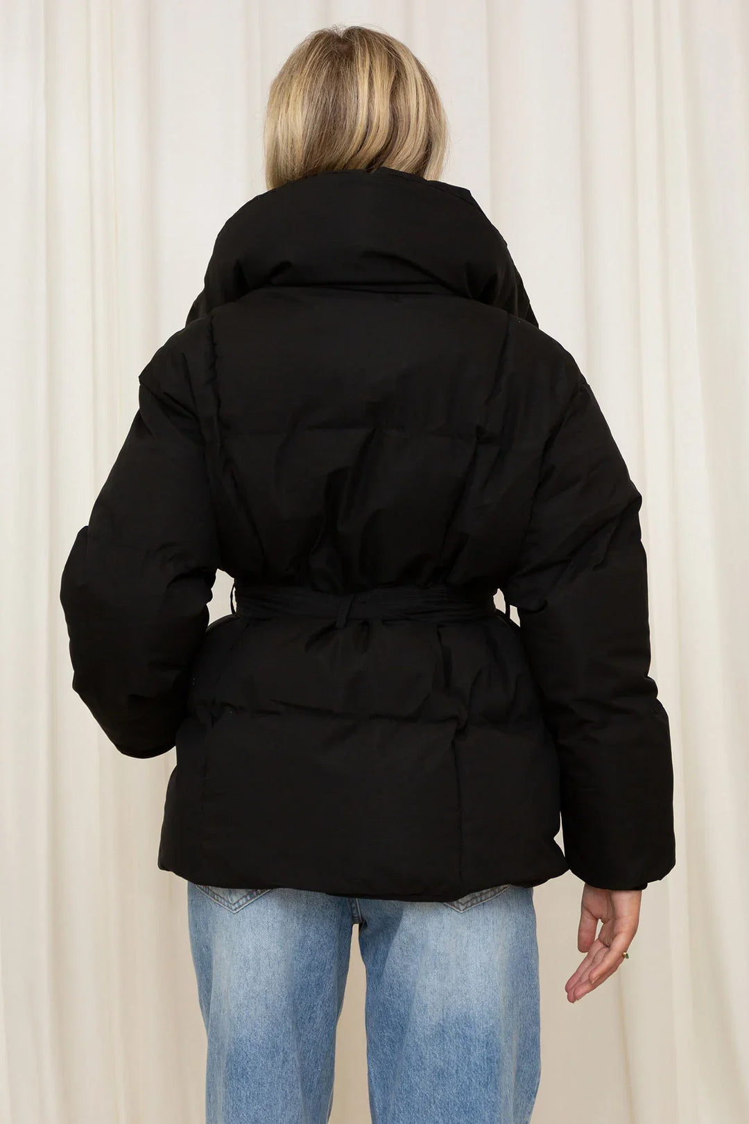 Damen Steppjacke Mit Gürtel Und Stehkragen